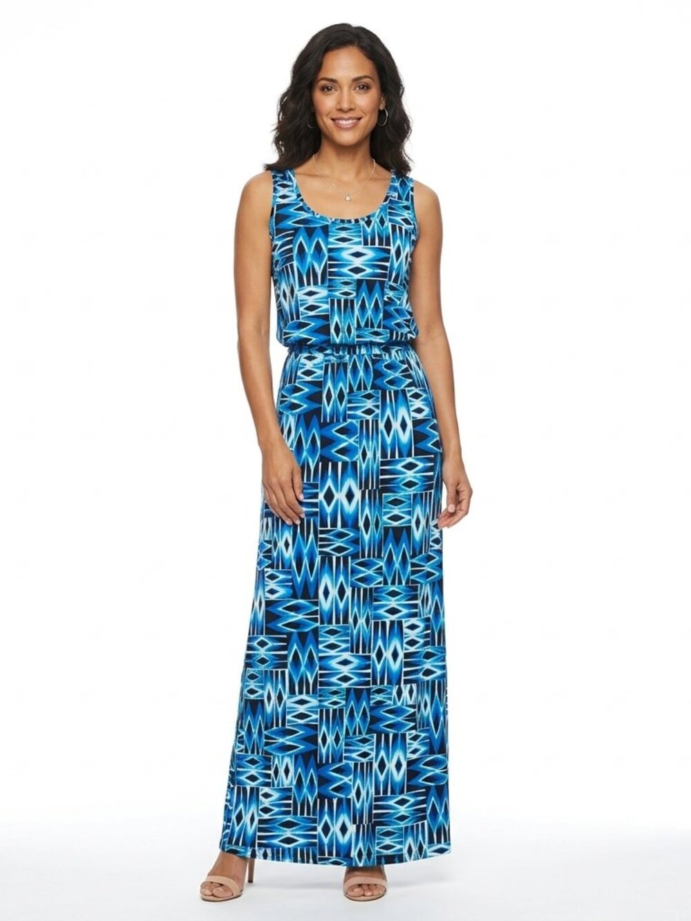 Calvin Klein Geometric Print Pull On Stretch Maxi Dress- Sz. 2